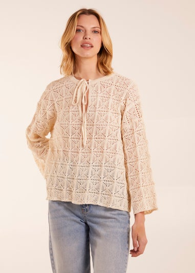 Blue Vanilla Stone Keyhole Tie Crochet Top