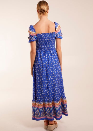 Blue Vanilla Blue Shirred Floral Maxi Dress