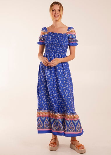 Blue Vanilla Blue Shirred Floral Maxi Dress