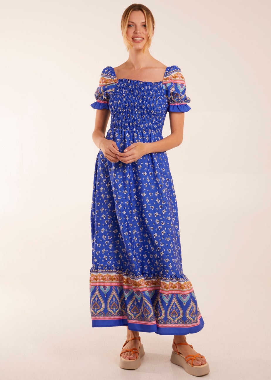Blue Vanilla Blue Shirred Floral Maxi Dress