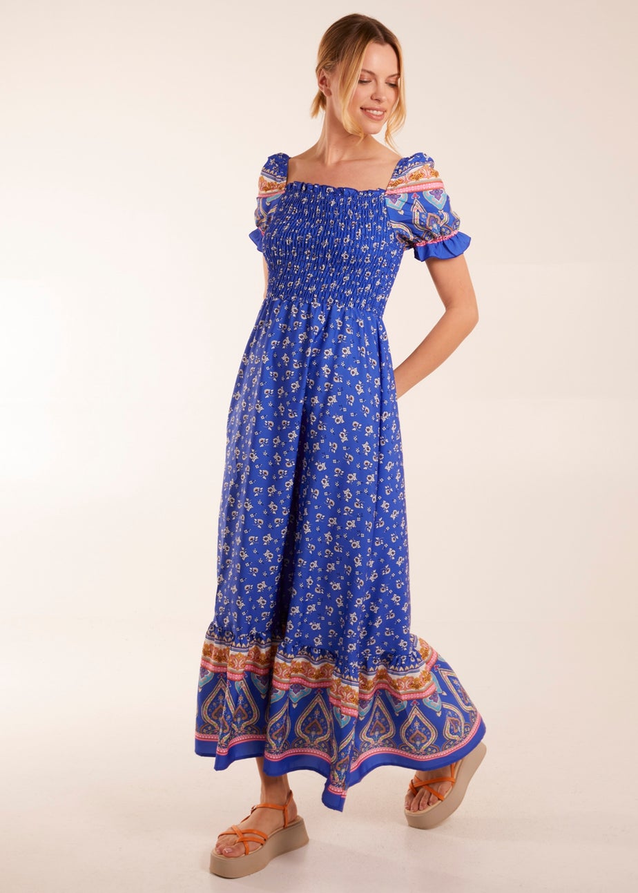 Blue Vanilla Blue Shirred Floral Maxi Dress