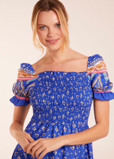 Blue Vanilla Blue Shirred Floral Maxi Dress