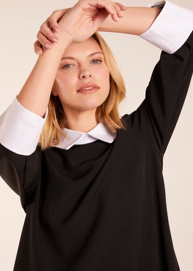 Blue Vanilla Black Collar & Cuff A Line Side Pocket Dress