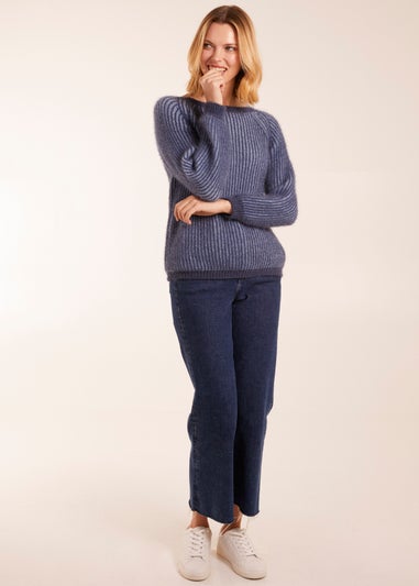 Blue Vanilla Denim Blue Brushed Two Tone Fluffy Jumper