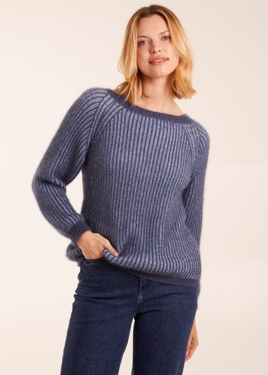 Blue Vanilla Denim Blue Brushed Two Tone Fluffy Jumper