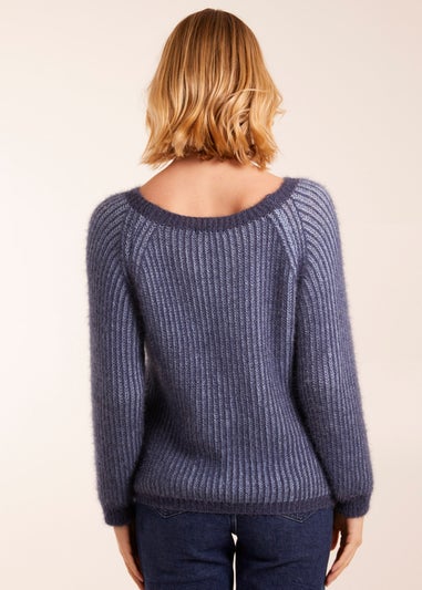 Blue Vanilla Denim Blue Brushed Two Tone Fluffy Jumper