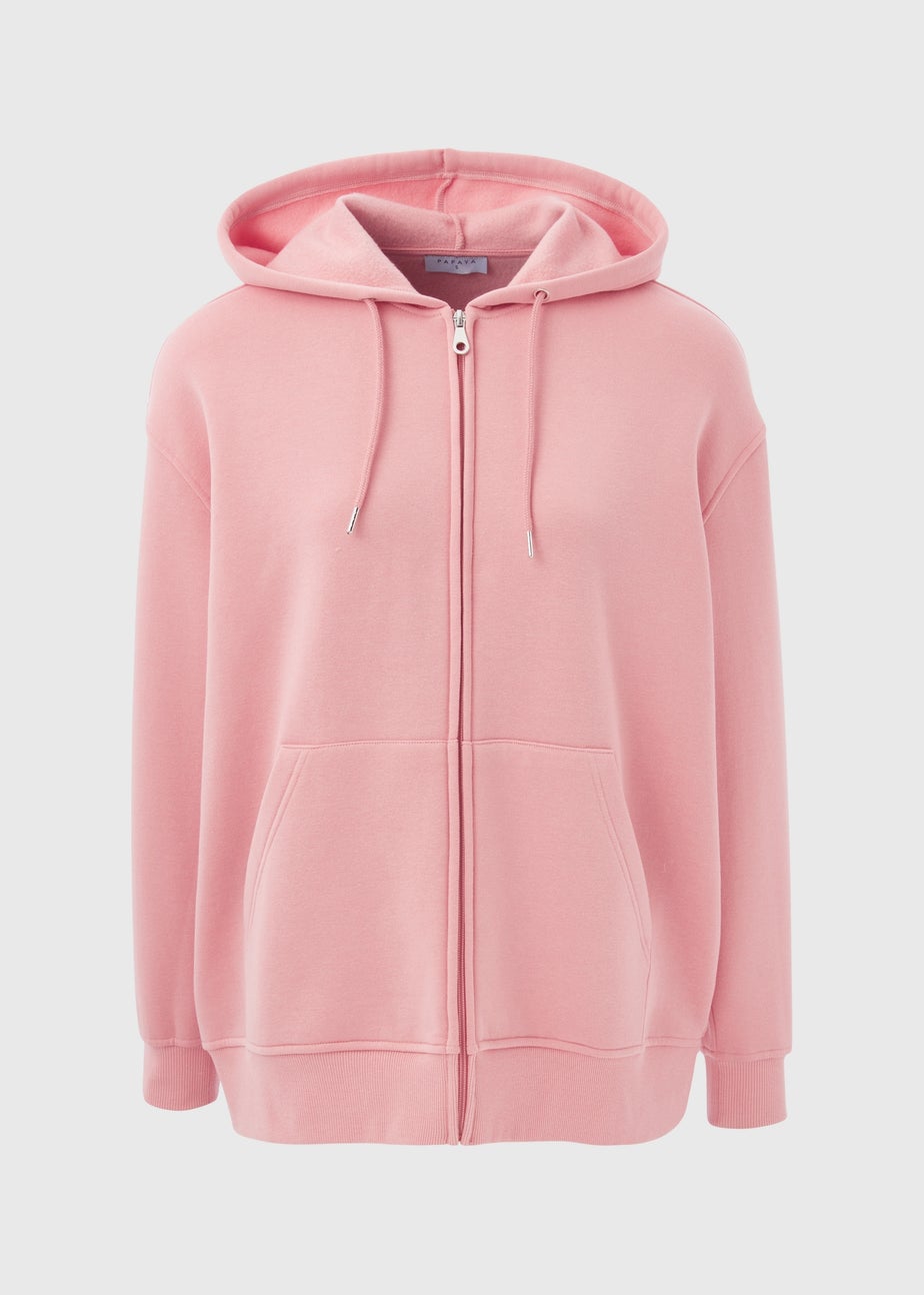Pink Longline Zip Up Hoodie