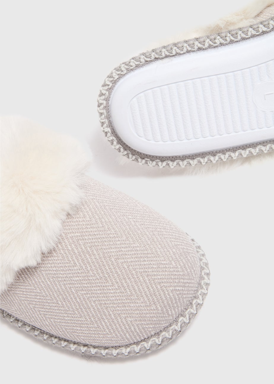 Grey Herringbone Mule Slippers