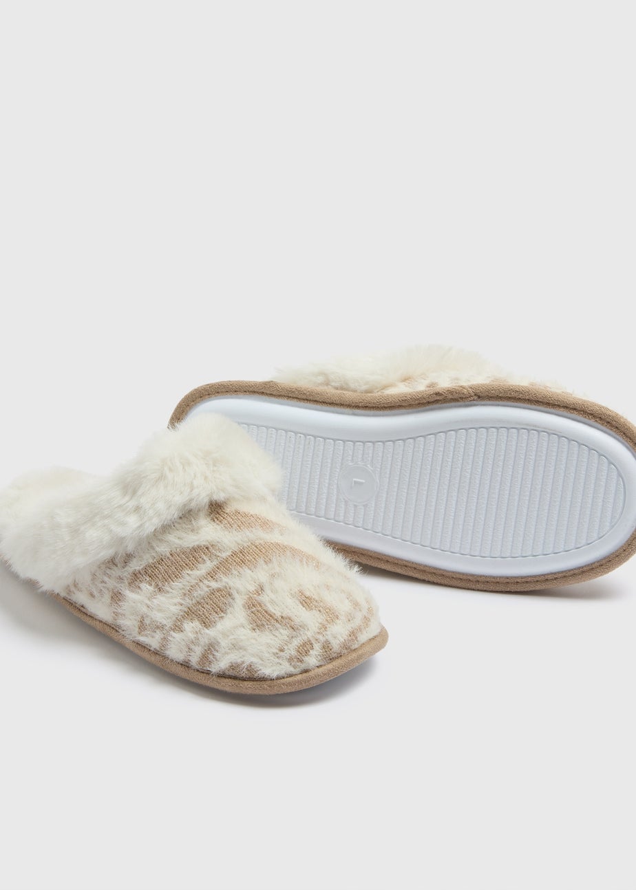 Cream Leopard Mule Slippers