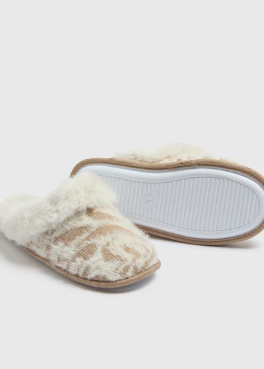 Cream Leopard Mule Slippers