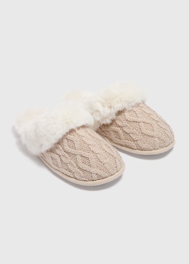 Oatmeal Knitted Mule Slippers