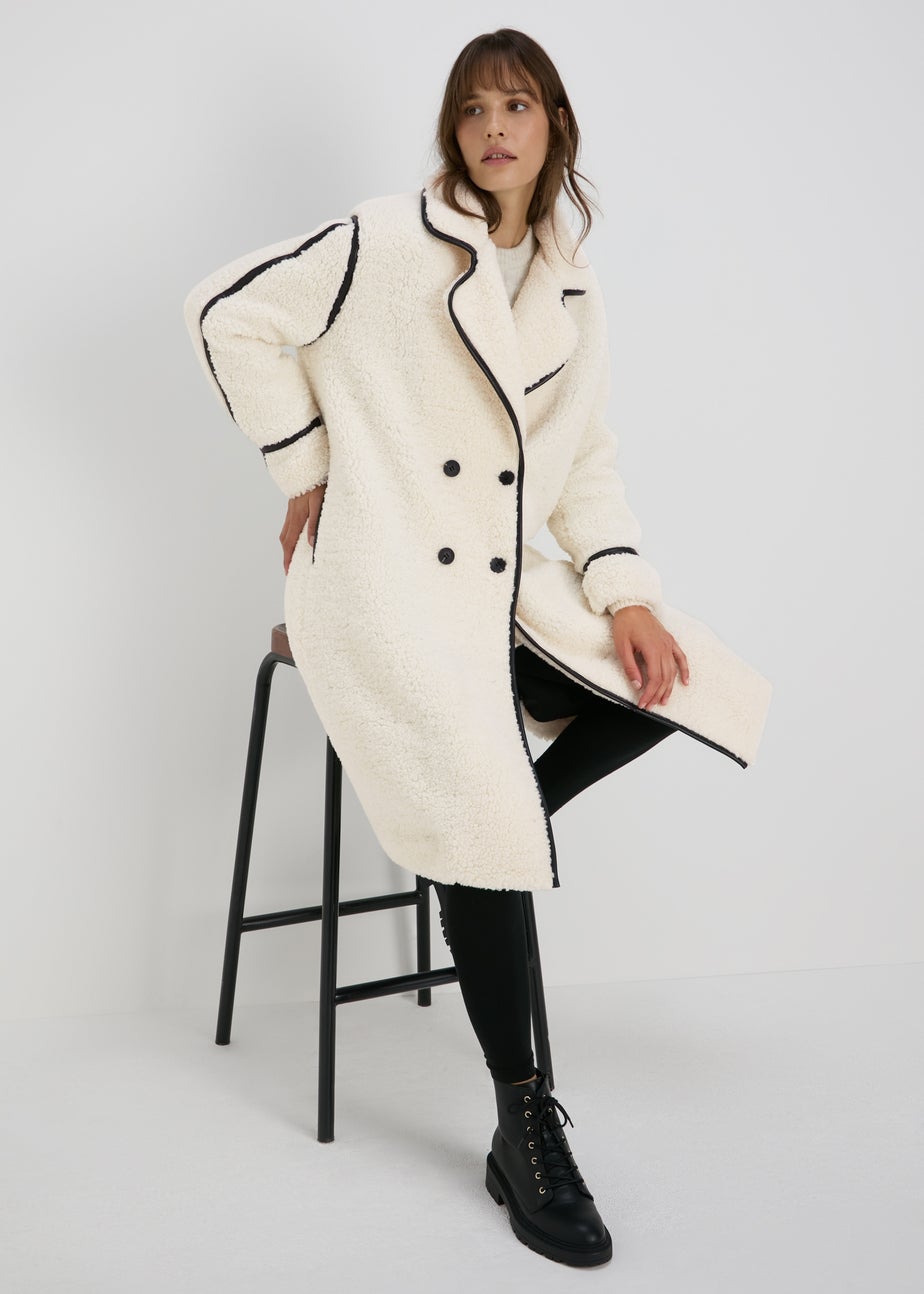 Cream Oversized Borg Tailored Coat