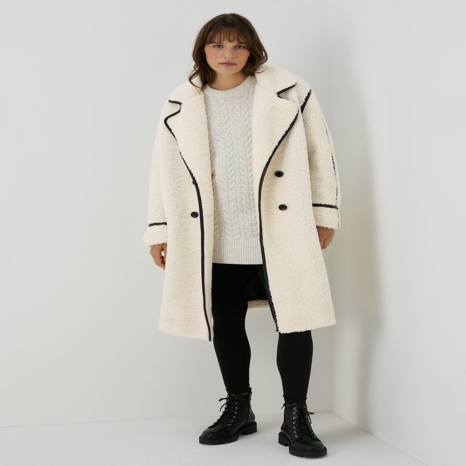 Cream Oversized Borg Tailored Coat