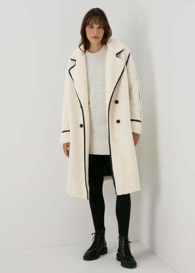 Cream Oversized Borg Tailored Coat