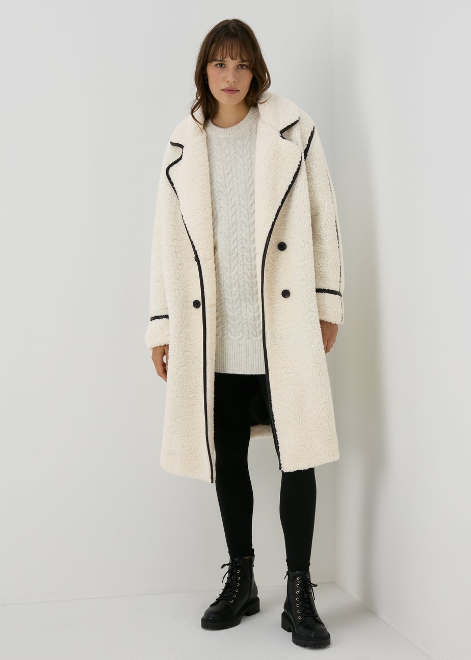 Cream Oversized Borg Tailored Coat