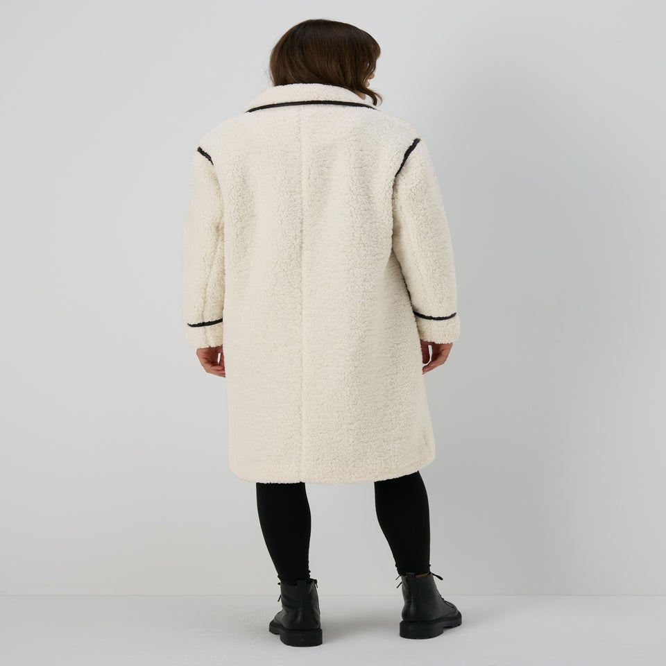 Cream Oversized Borg Tailored Coat