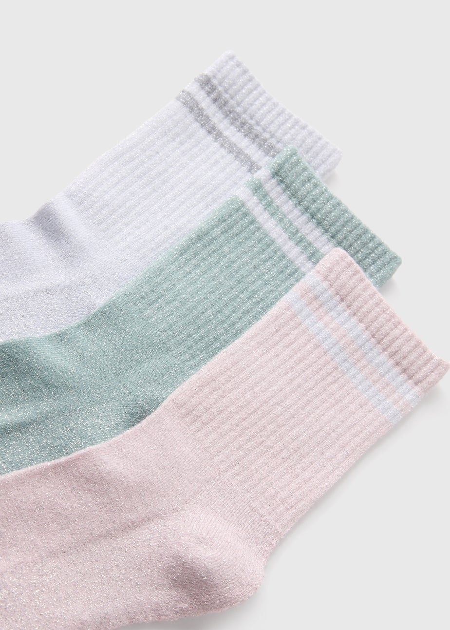 3 Pack Multicoloured Sparkle Sports Crew Socks
