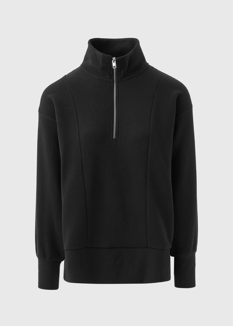 Souluxe Black Ribbed Half Zip Jumper