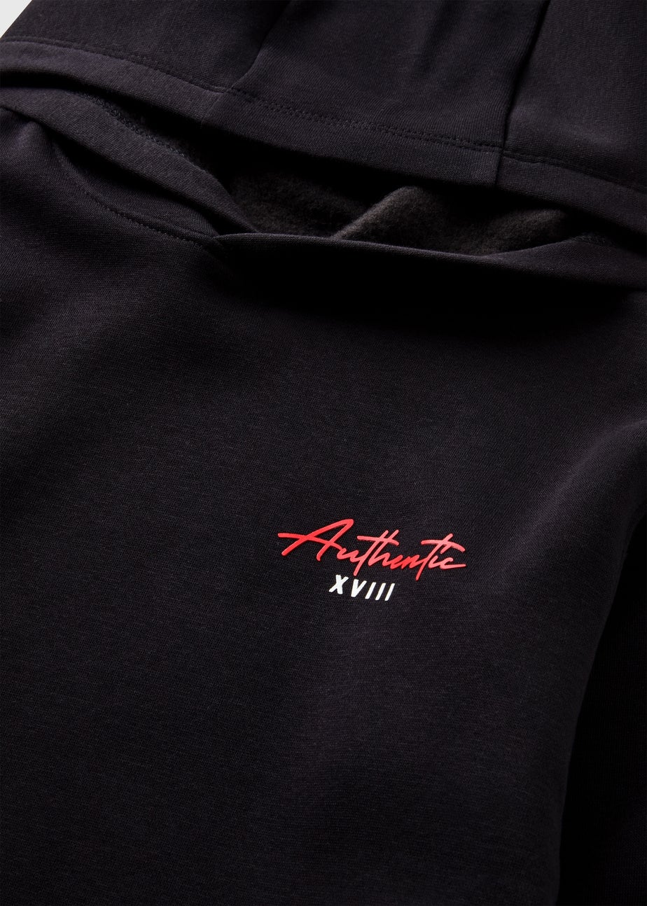 Boys Black Printed Authentic Hoodie (7-15yrs)