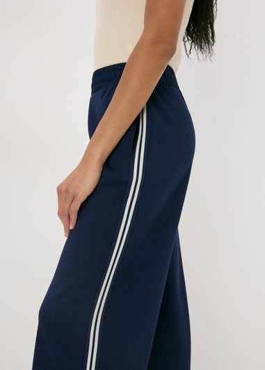 Navy Side Stripe Wide Leg Trousers