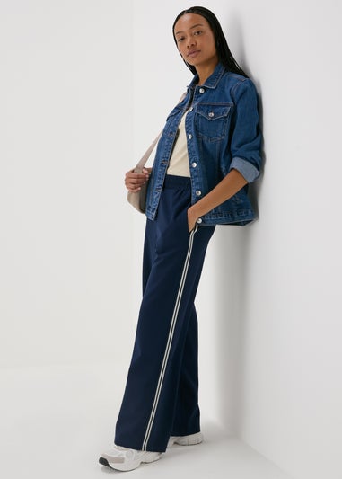 Navy Side Stripe Wide Leg Trousers