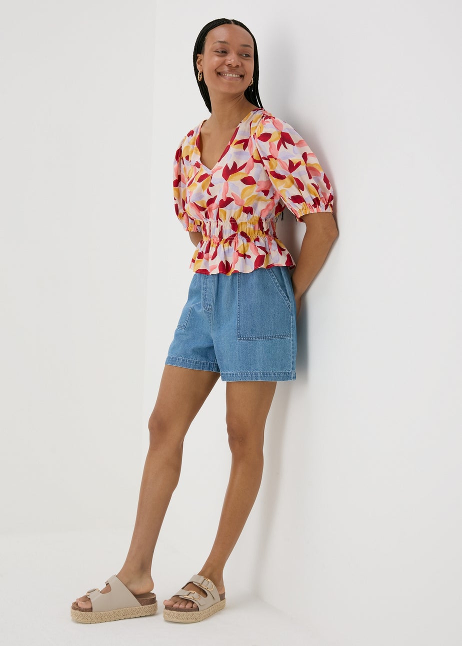 Multicolour Leaf Print V-Neck Blouse