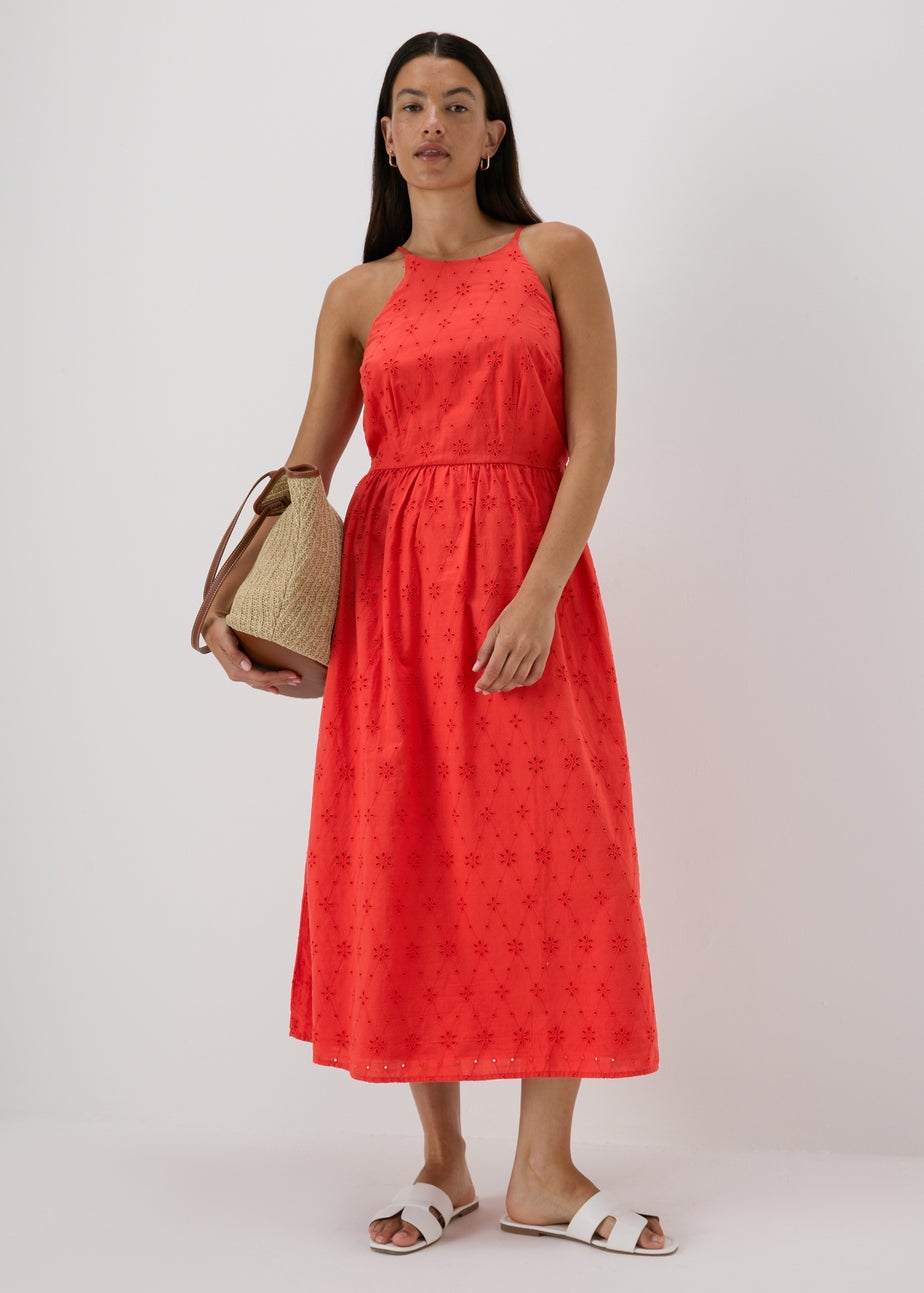 Red Racer Broderie Midi Dress