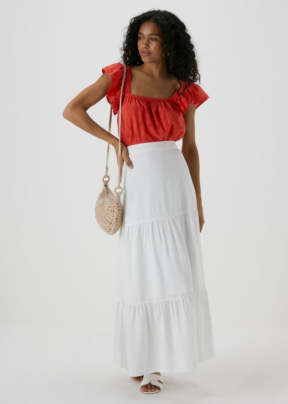 Red Broderie Ruffle Cami Top