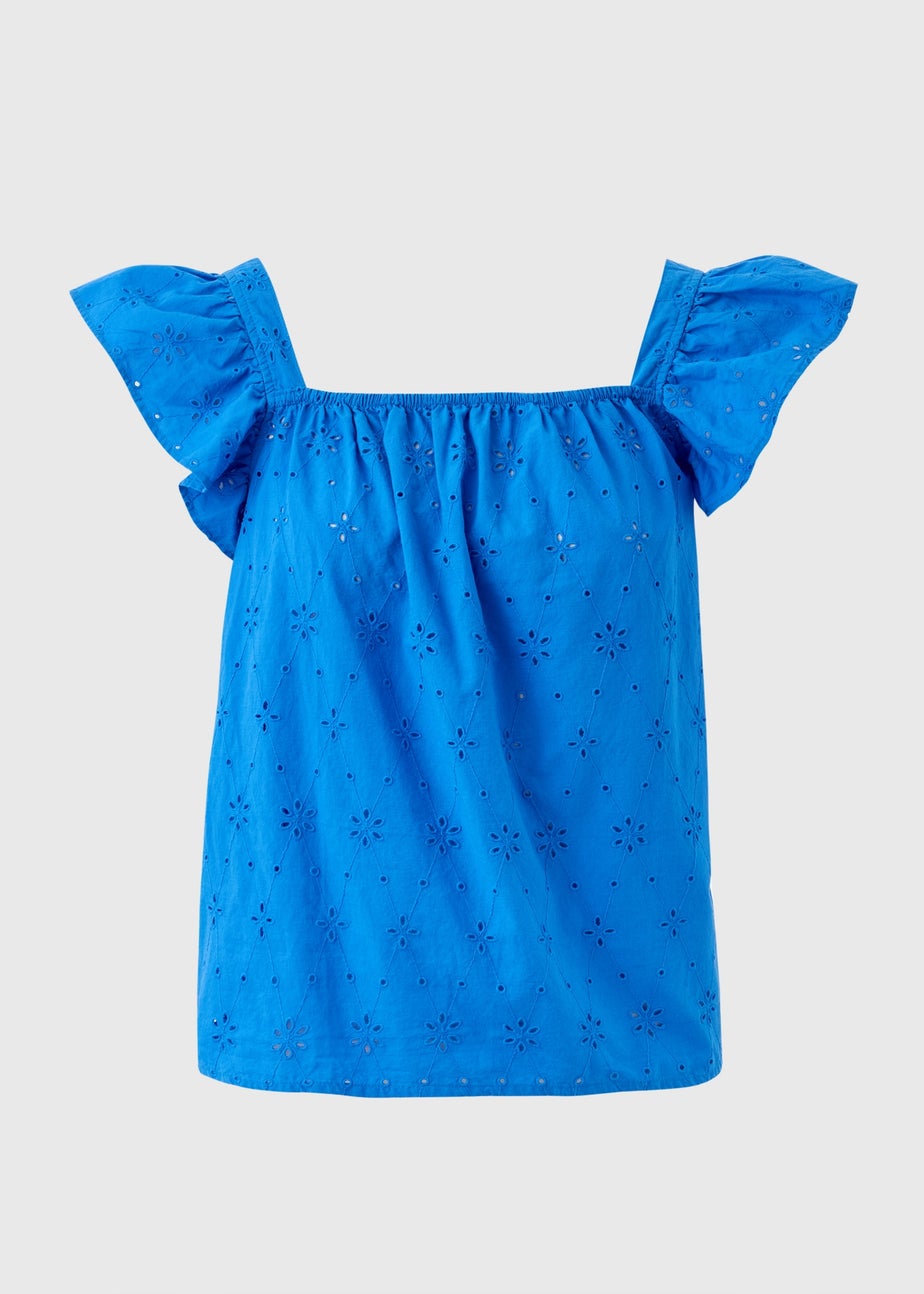Blue Frilled Broderie Cami Top