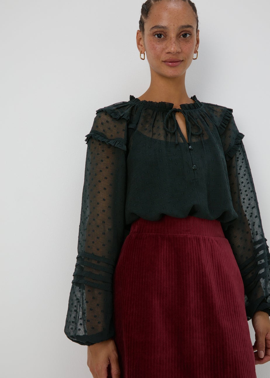 Black Chiffon Frill Blouse