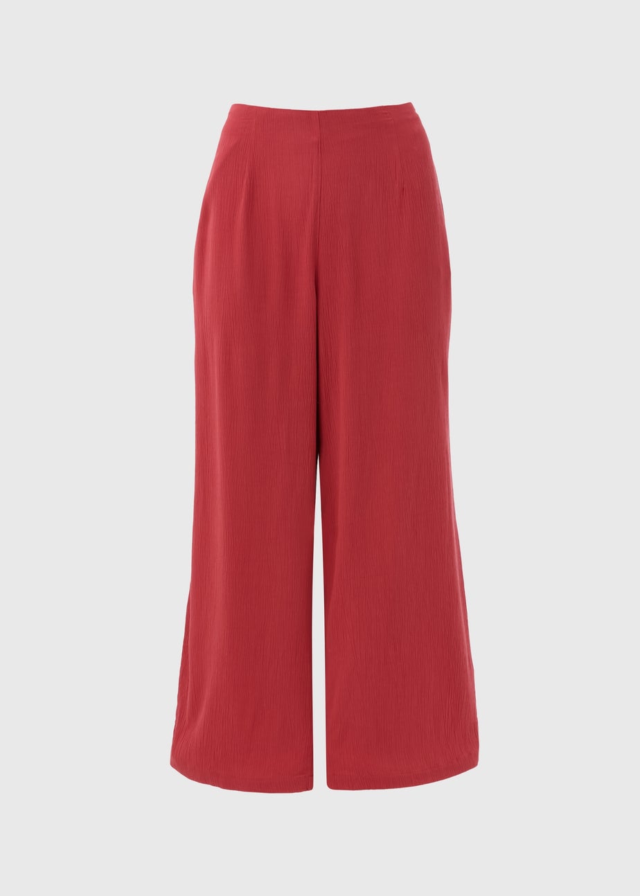Red Crinkle Wide Leg Trousers