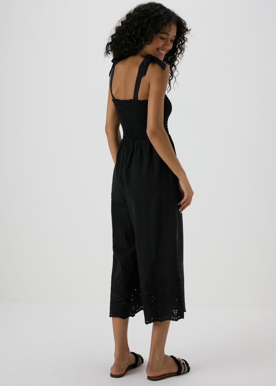 Black Embroidered Hem Jumpsuit