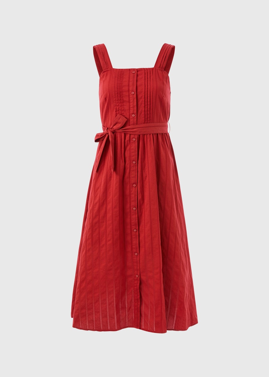 Papaya Red Dobby Stripe Midi Dress