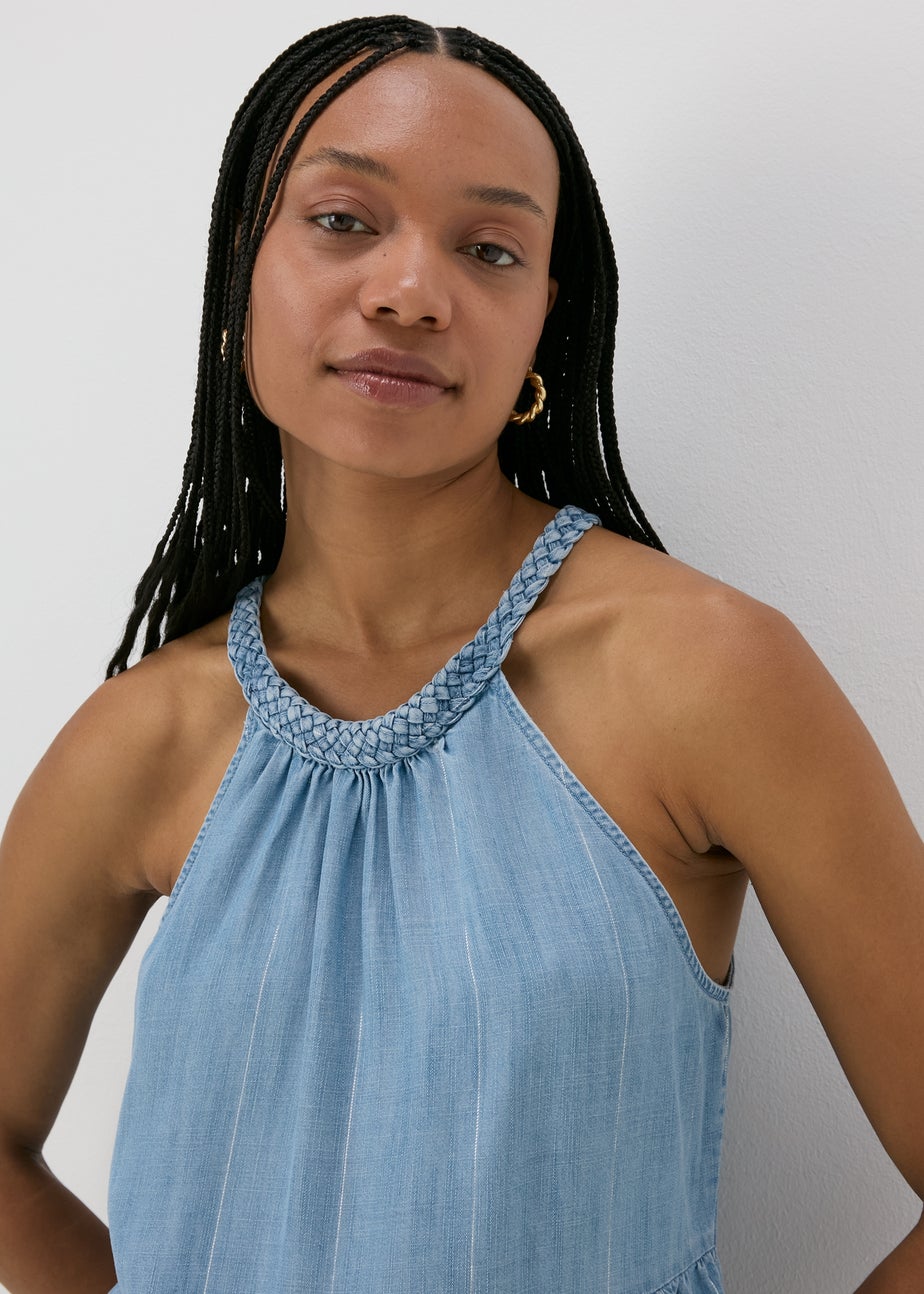 Mid wash Plaited Neck Cami Top