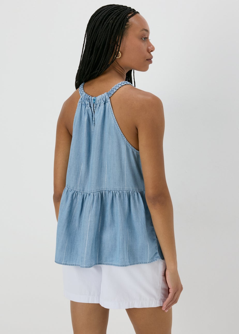 Mid wash Plaited Neck Cami Top