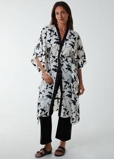 Blue Vanilla Cream Kimono Midi With Satin Bands