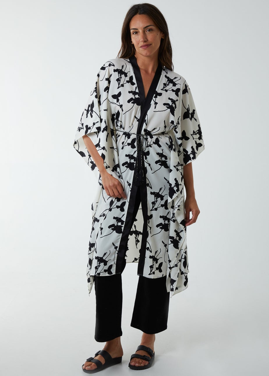 Blue Vanilla Cream Kimono Midi With Satin Bands