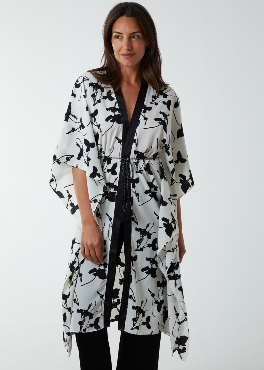 Blue Vanilla Cream Kimono Midi With Satin Bands