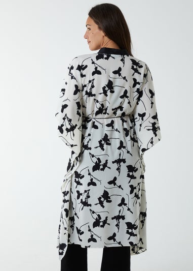 Blue Vanilla Cream Kimono Midi With Satin Bands