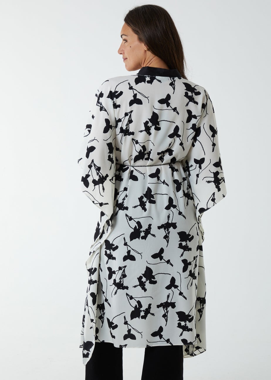 Blue Vanilla Cream Kimono Midi With Satin Bands