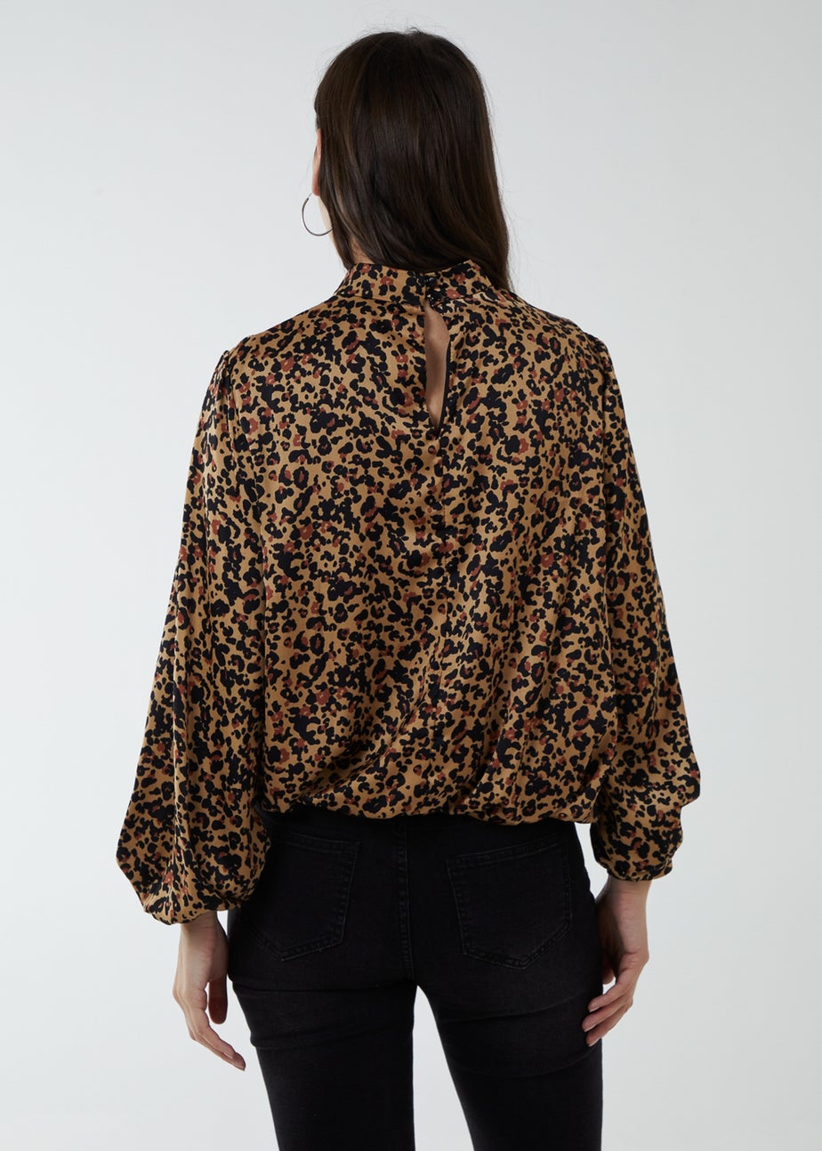 Blue Vanilla Brown Satin Blouson Top