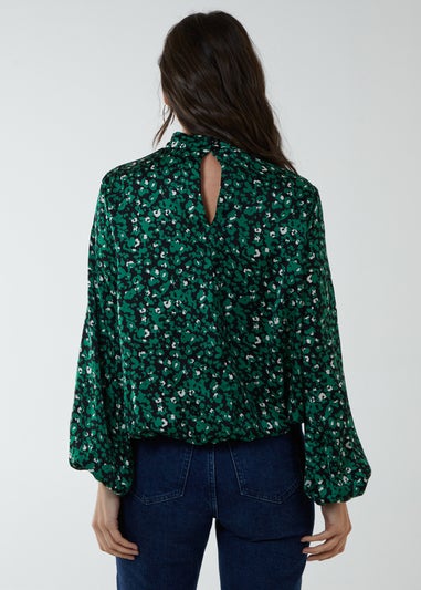 Blue Vanilla Green Satin Blouson Top