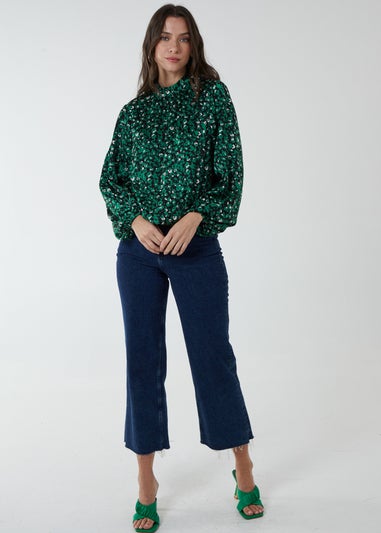 Blue Vanilla Green Satin Blouson Top