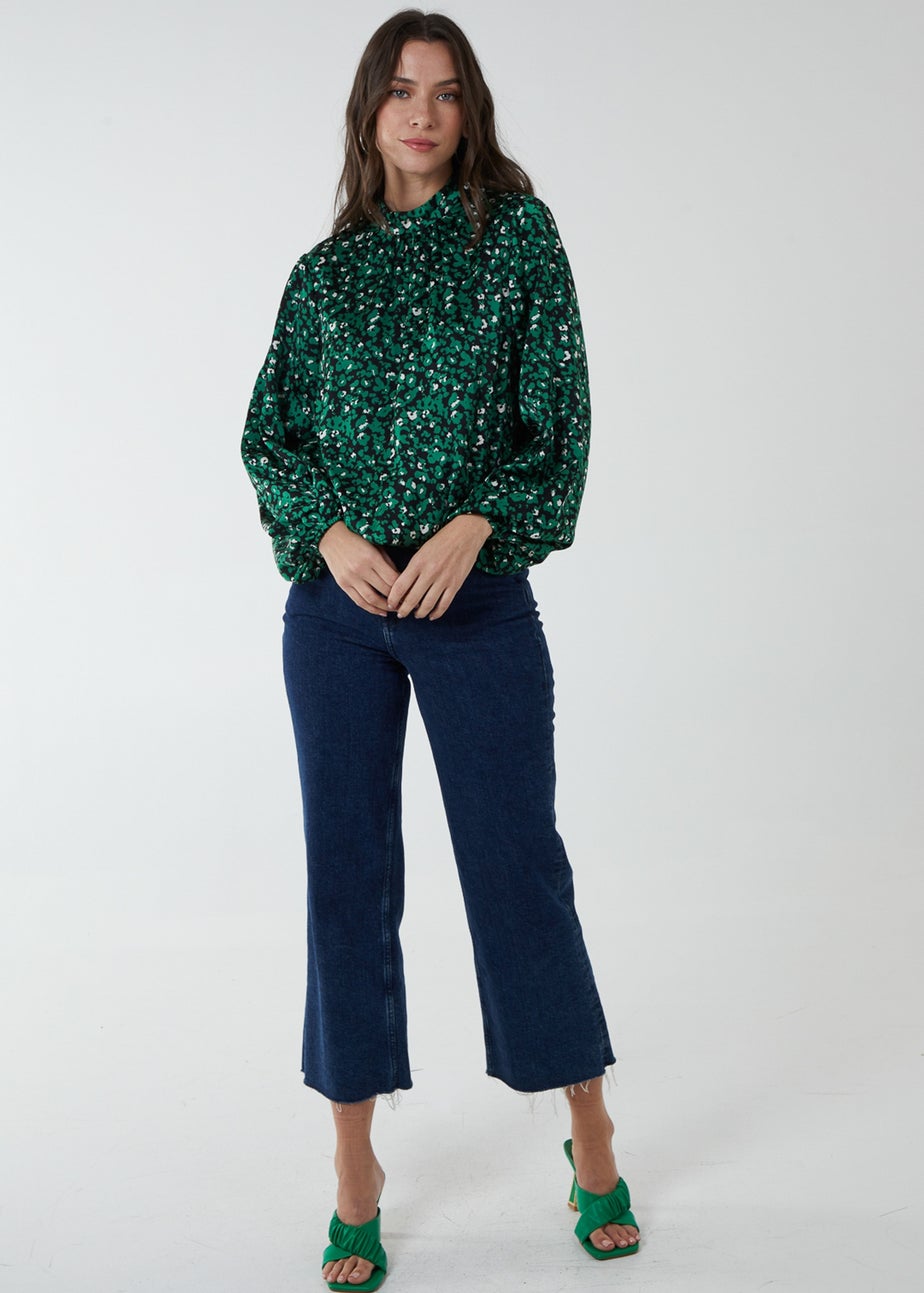 Blue Vanilla Green Satin Blouson Top