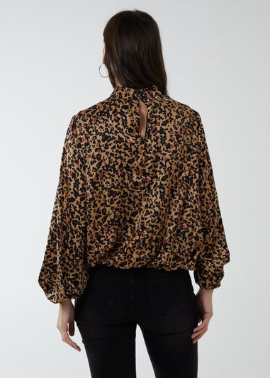 Blue Vanilla Brown Satin Blouson Top