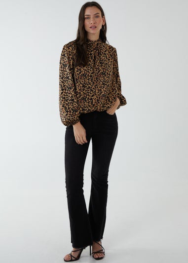 Blue Vanilla Brown Satin Blouson Top