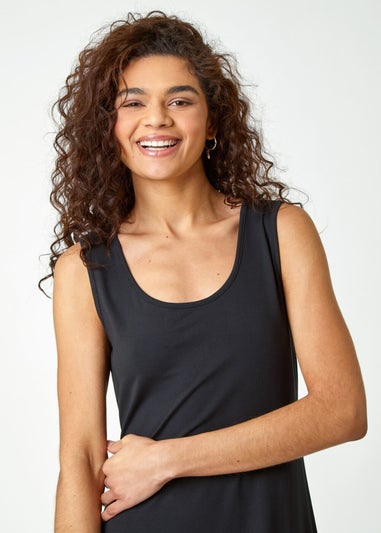 Roman Black Crochet Hem Stretch Midi Dress