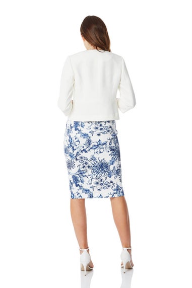 Roman Ivory Cropped Bolero Tailored Jaquard Jacket Wedding Shrug Fitted Blazer