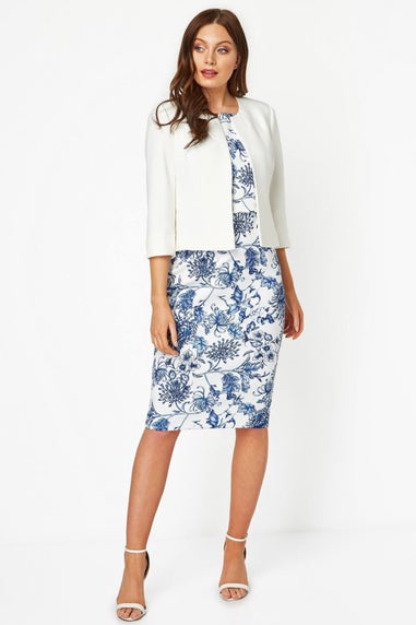 Roman Ivory Cropped Bolero Tailored Jaquard Jacket Wedding Shrug Fitted Blazer