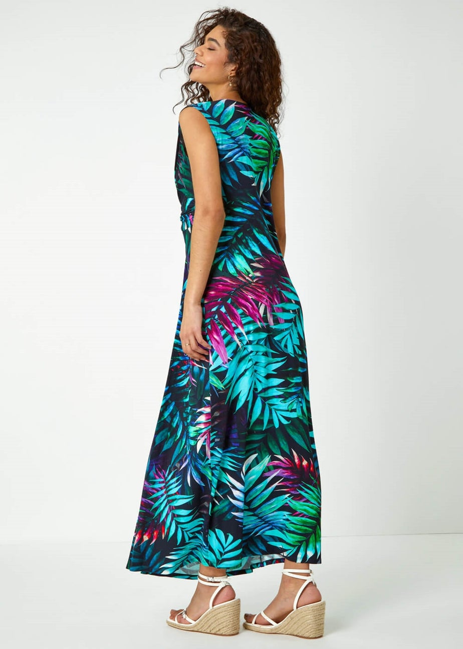 Roman Turquoise Tropical Print Maxi Dress